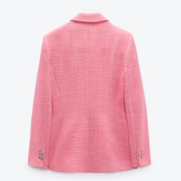 ZARA NEW WOMAN DOUBLE BREASTED TEXTURED WEAVE JACKET PINK 2324/687 7553/687 - Picture 11 of 11